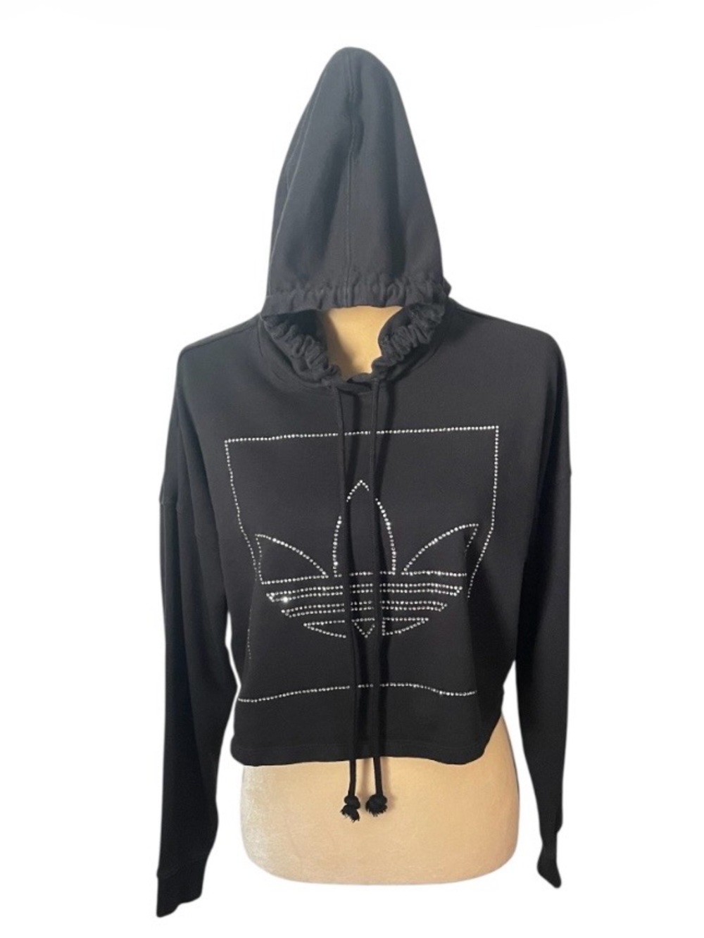Adidas Rhinestone Trefoil Cropped Hoodie Sz XXS - Picture 2 of 6